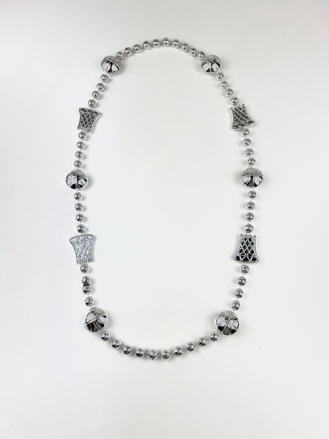 36" Metallic Silver Basketball Bead Necklace (Dozen)
