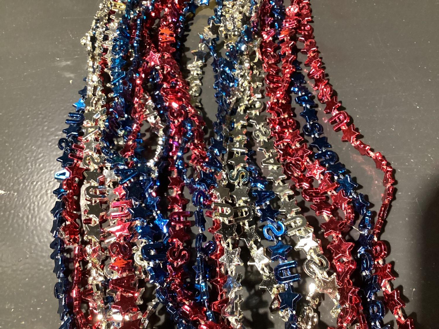 36" USA Bead Necklace - Red, Blue and Silver single