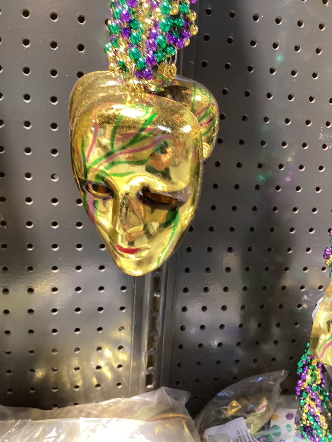 36" Purple, Green and Gold Mask Medallion Bead (Dozen)