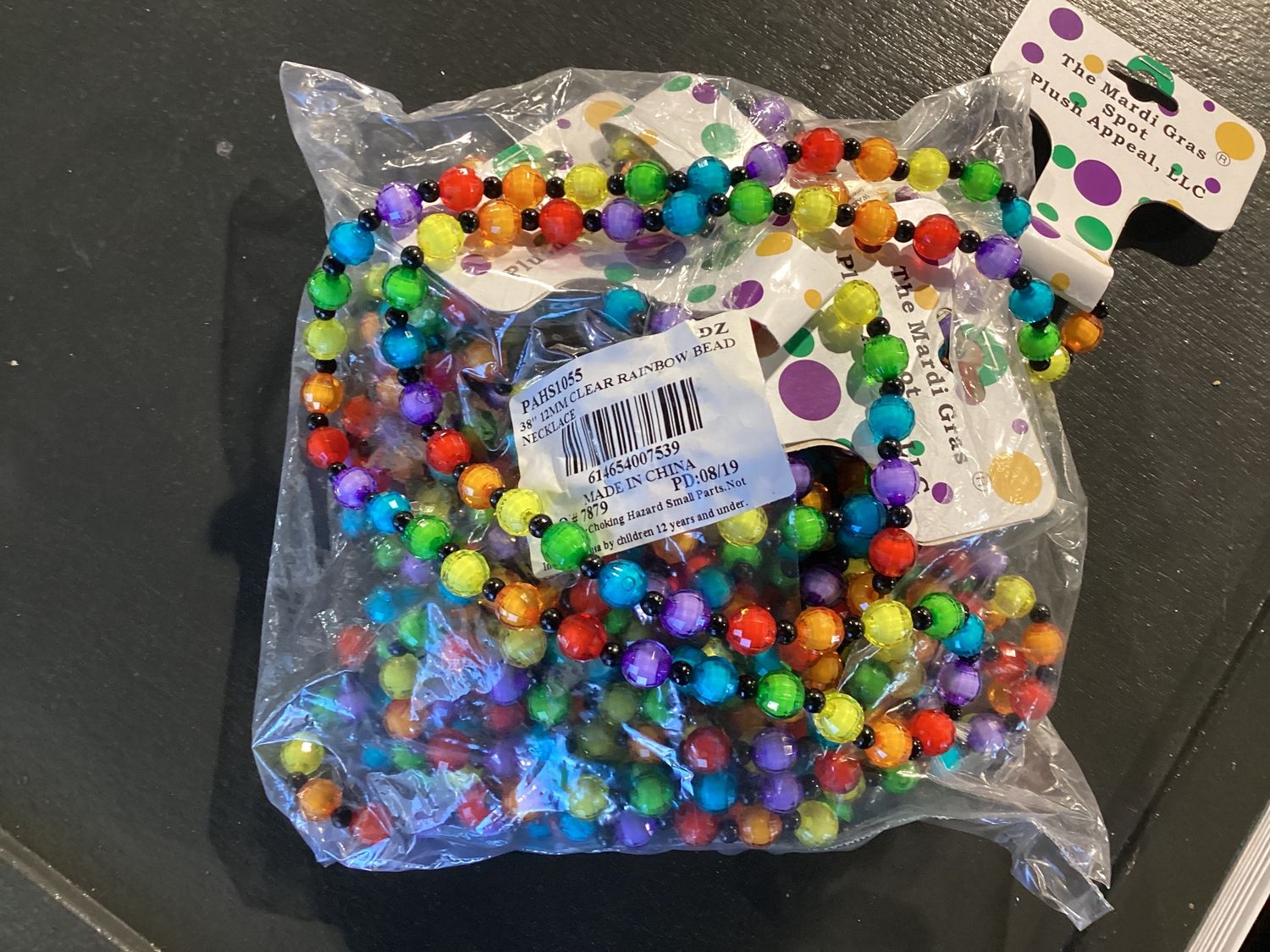 38" 12mm Clear Rainbow Bead Necklace (Dozen)