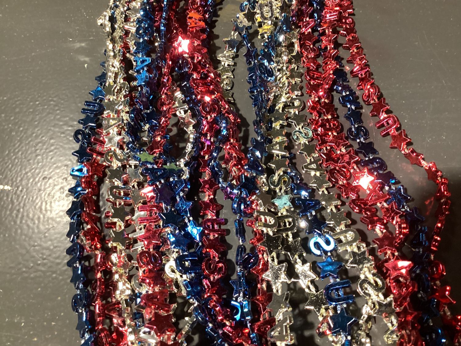 36" USA Bead Necklace - Red, Blue and Silver (Dozen)