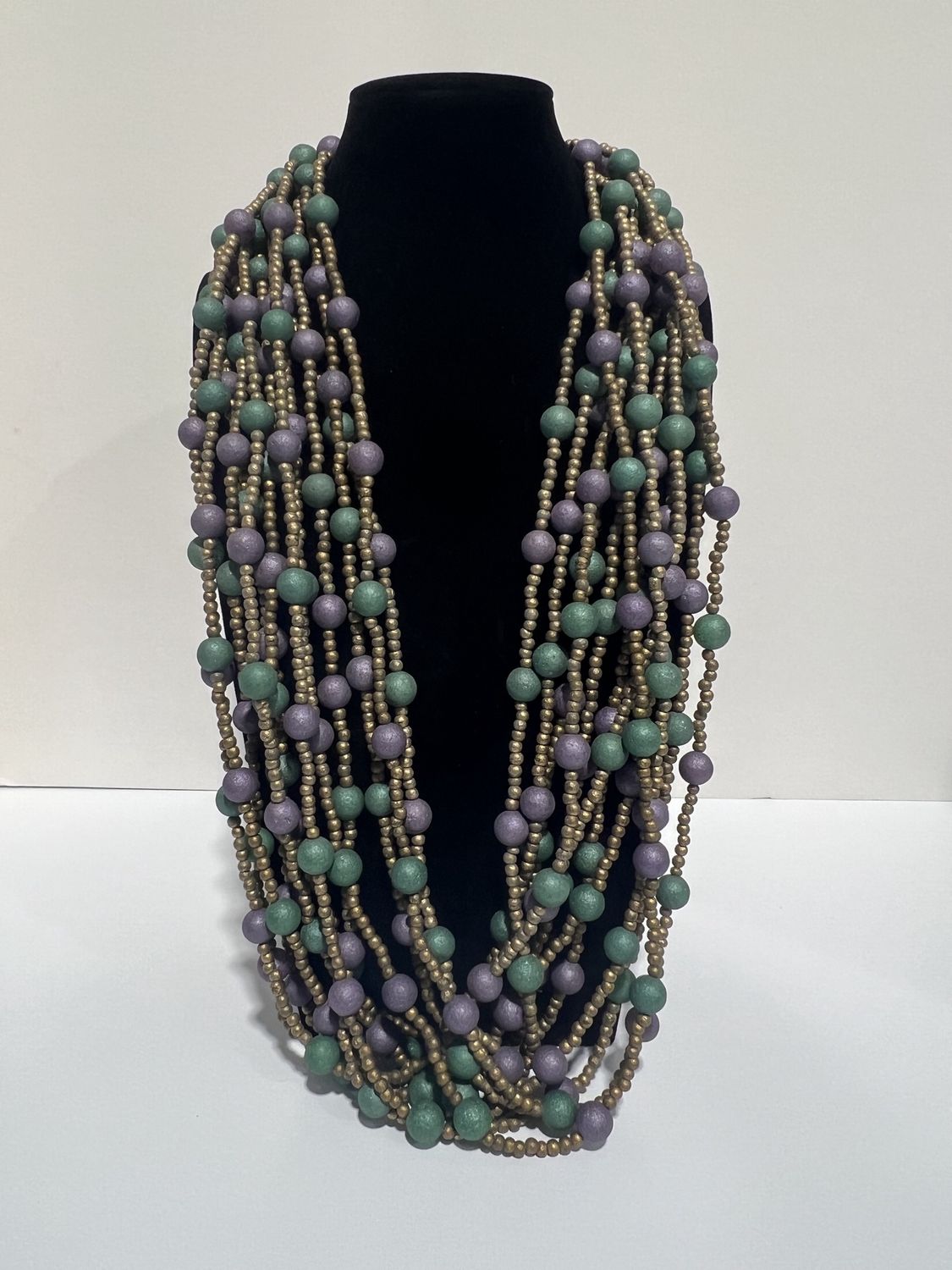 36" Purple and Gold and Green Glass Bead Necklace (Dozen)