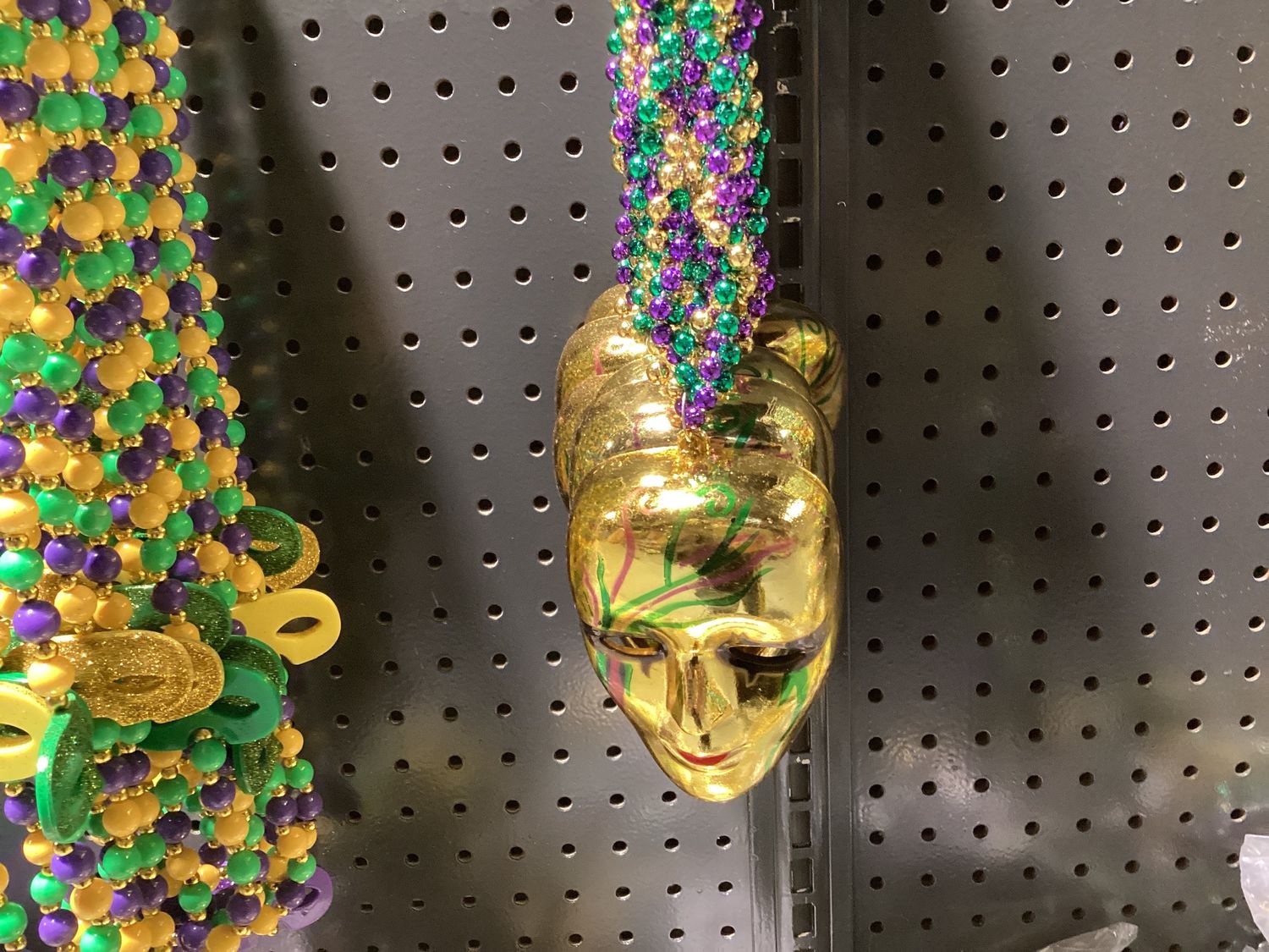 36&quot; Purple, Green and Gold Mask Medallion Bead single