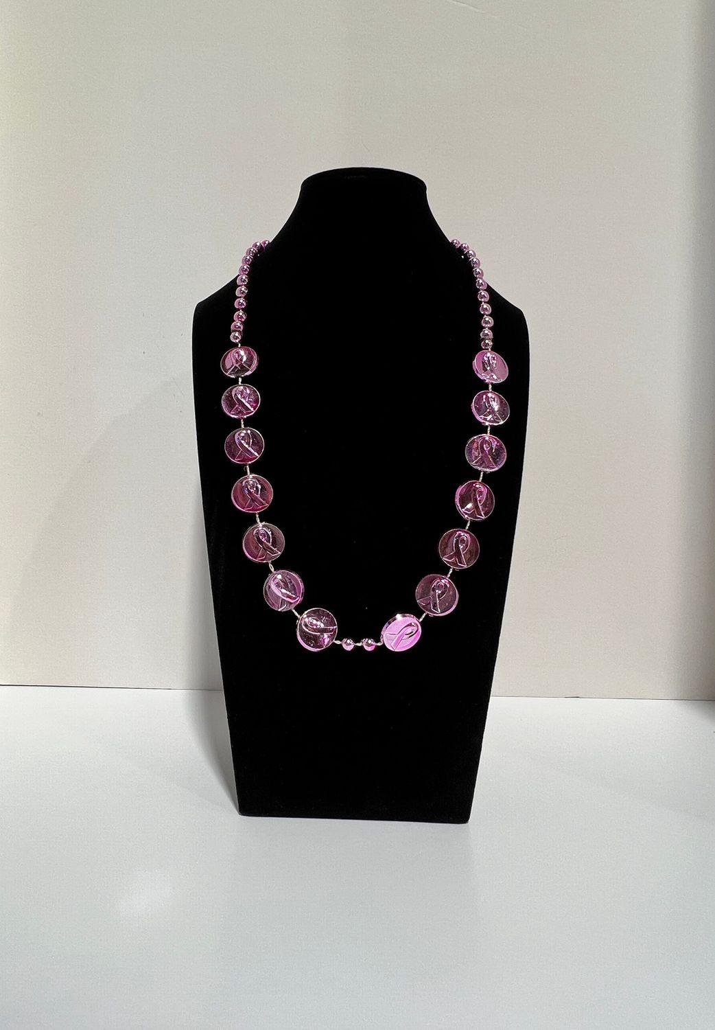 36" Ribbon Bead Necklace - Metallic Light Pink (Dozen)