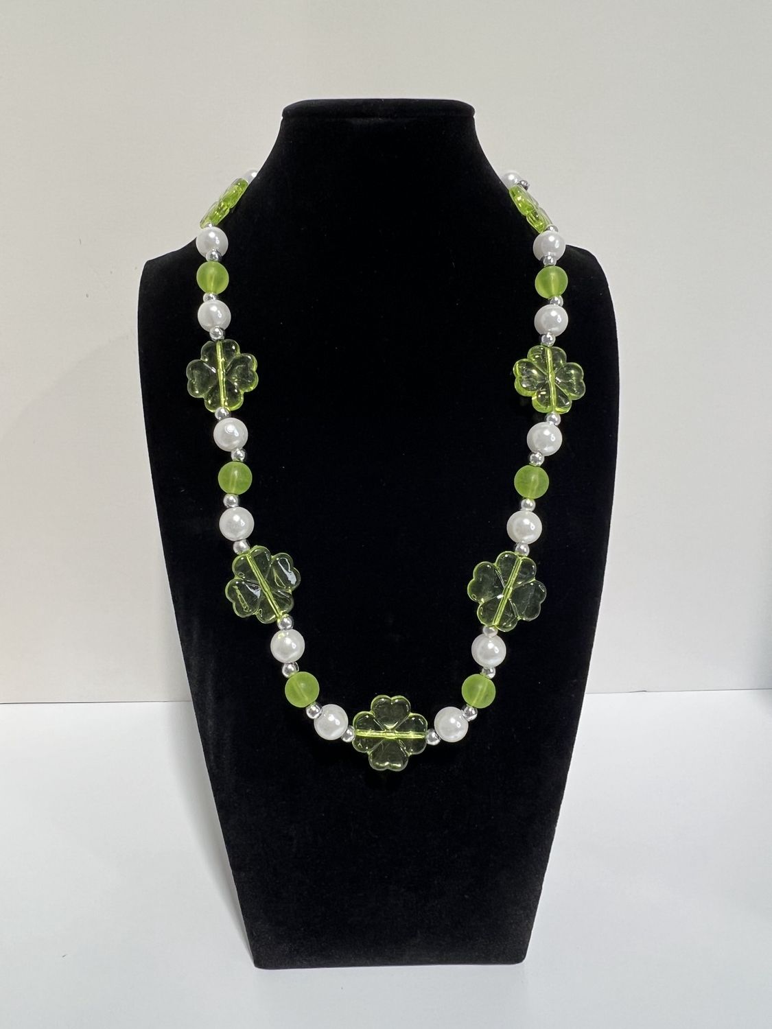 38" Acrylic Green Shamrock Bead Necklace