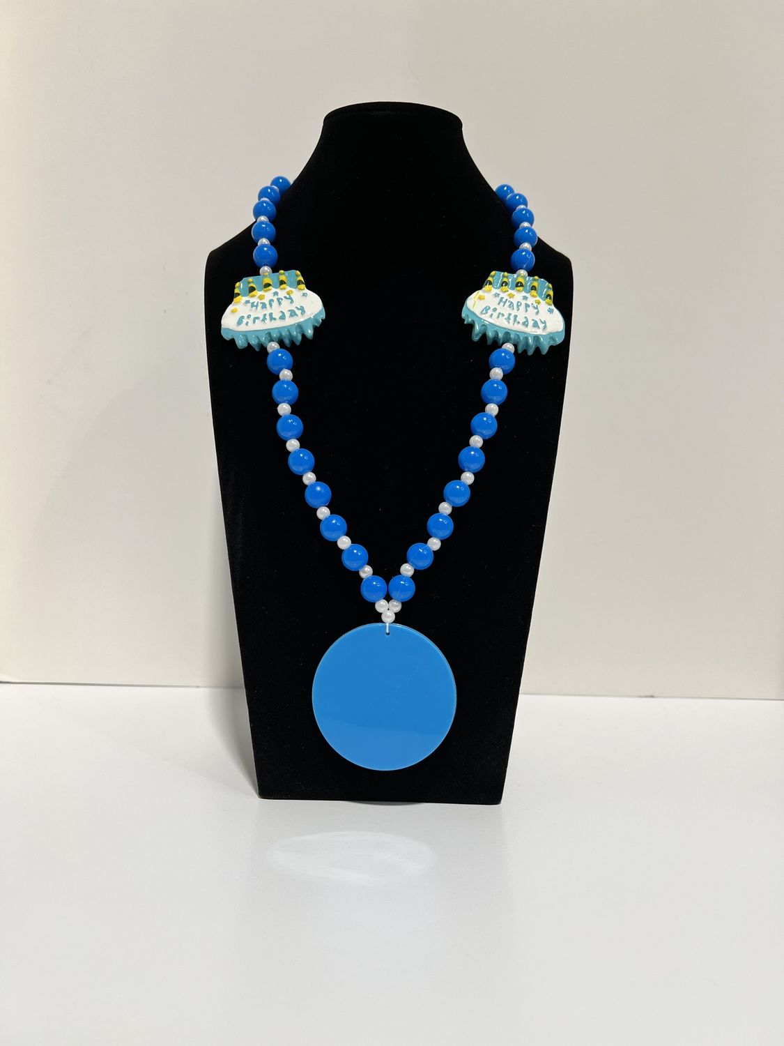 38" 7mm Baby Blue Birthday Cake Bead with Baby Blue Medallion (Dozen)