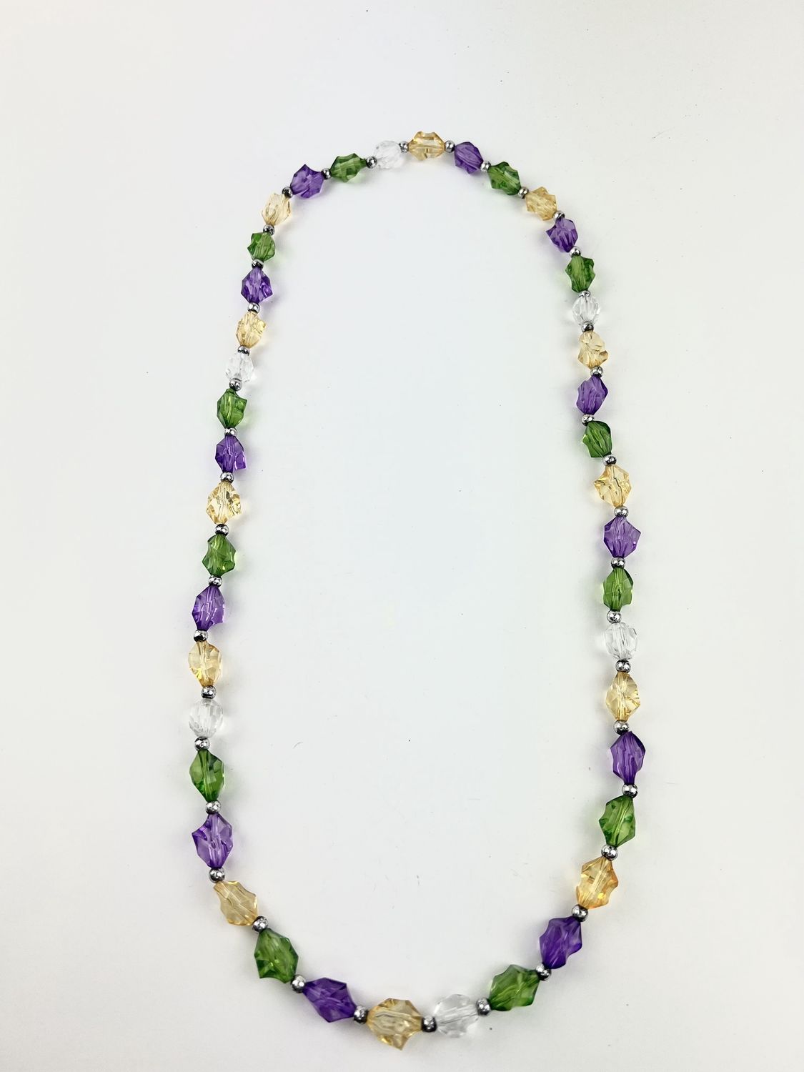 38" Acrylic Purple, Green and Gold Infiniti Stone Bead Necklace single