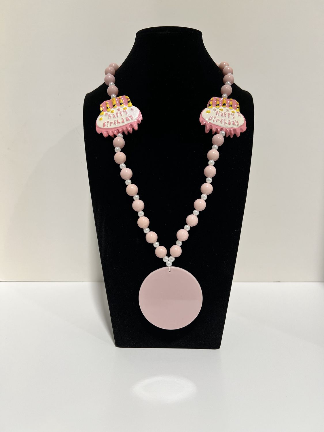 38" 7mm Pink Birthday Cake Bead with Pink Medallion single