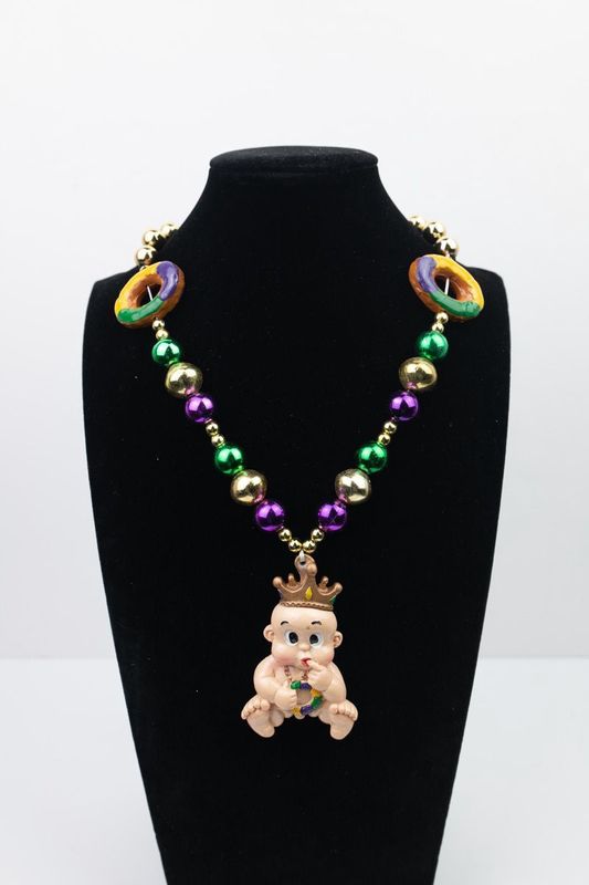 38&quot; KING CAKE BABY HOLDING KING CAKE BEAD 6PC