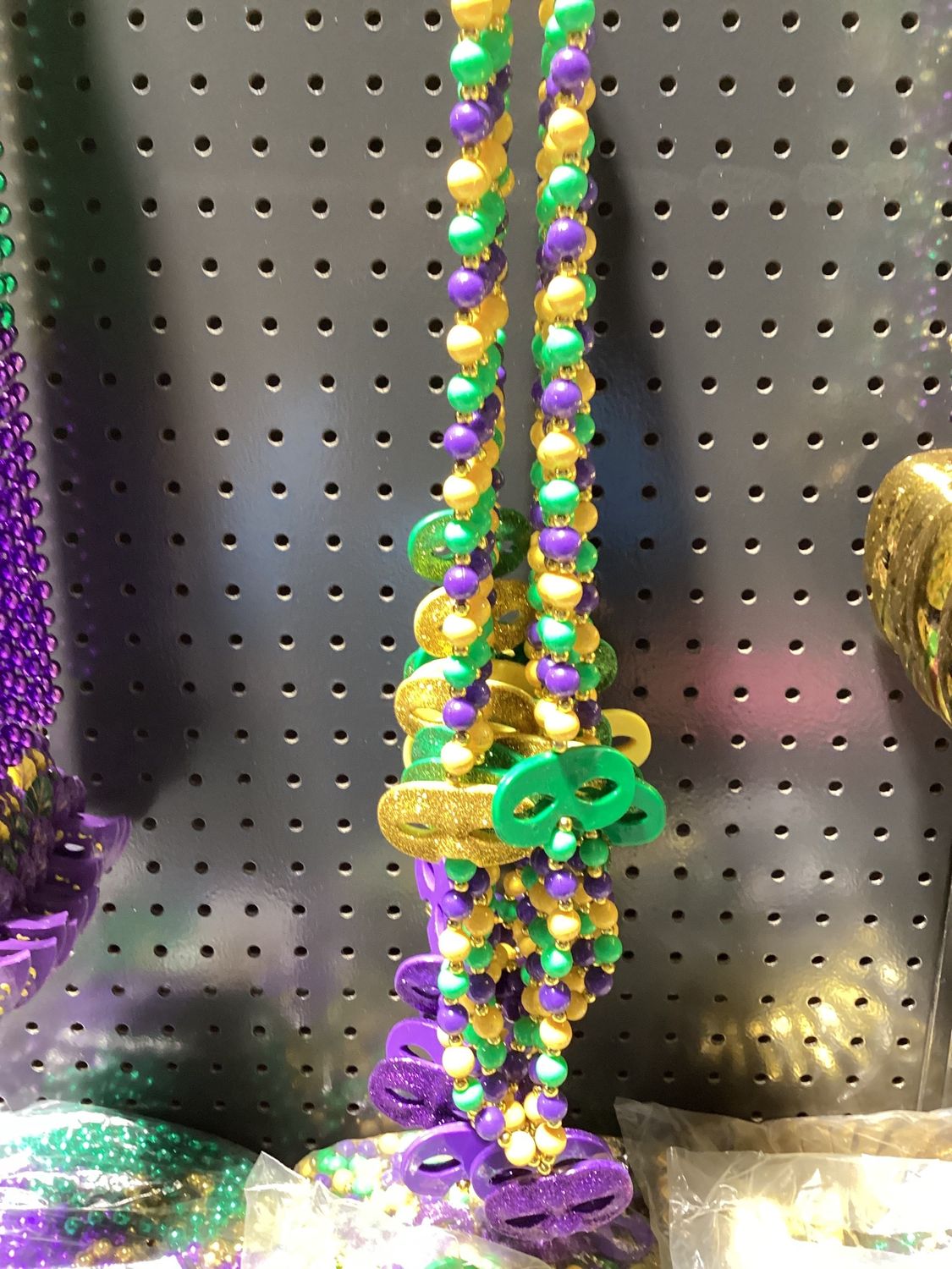 38" Mask Purple, Green and Gold Mardi Gras Beads (Dozen)