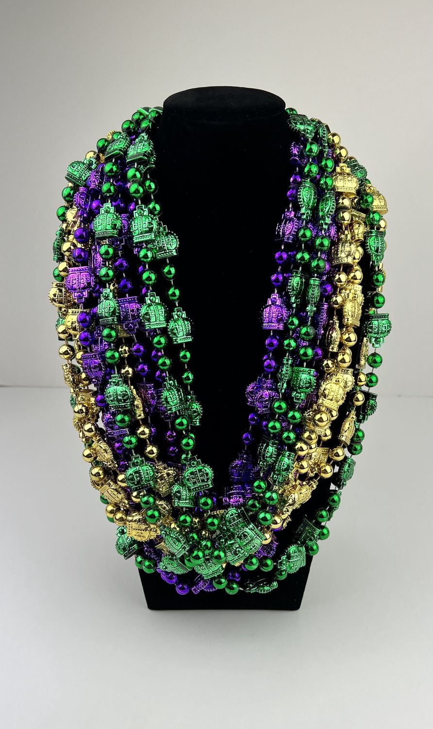 38" Metallic Crown Mardi Gras Beads (Dozen)