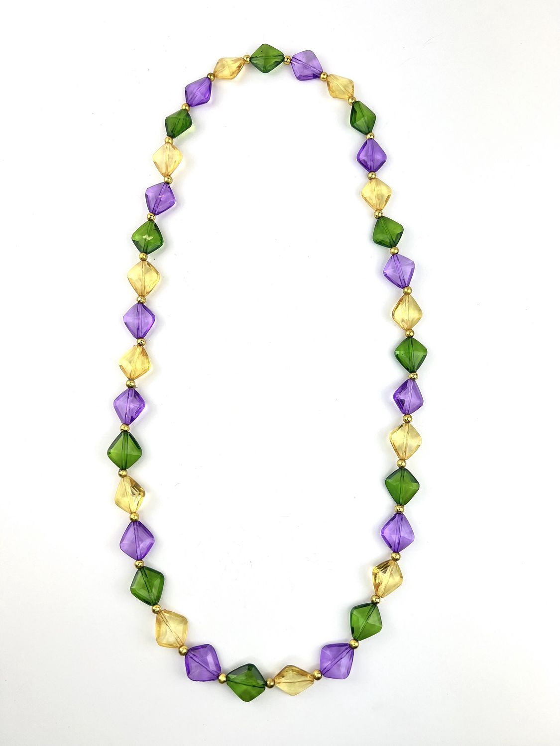 40" Acrylic Purple, Green and Gold Small Diamond Bead Necklace (Dozen)