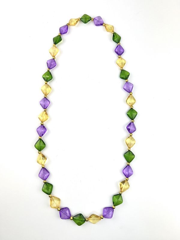 40&quot; Acrylic Purple, Green and Gold Small Diamond Bead Necklace (Dozen)