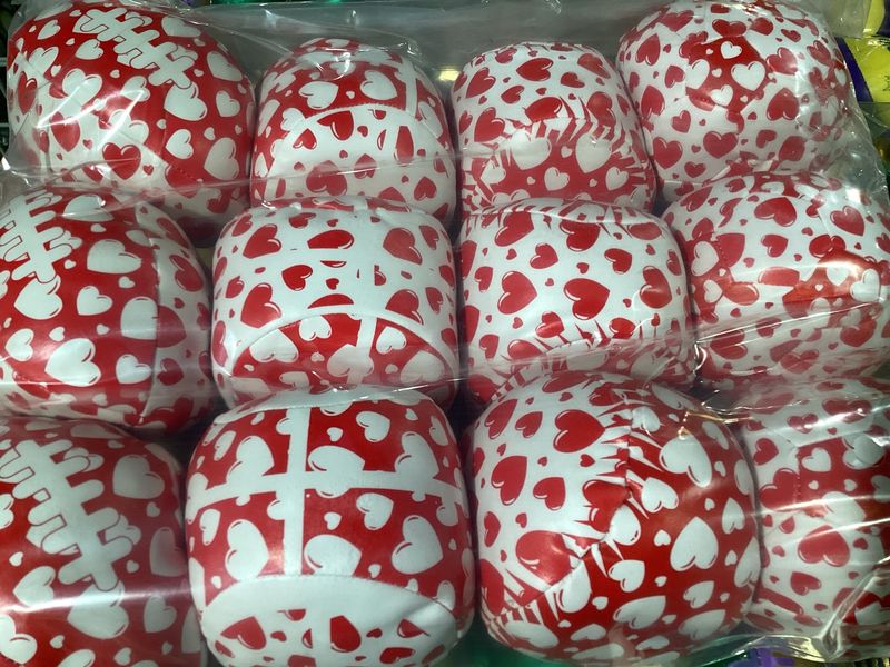 4" Red and White Valentine's Vinyl Sports Ball - 4 Styles (Dozen)
