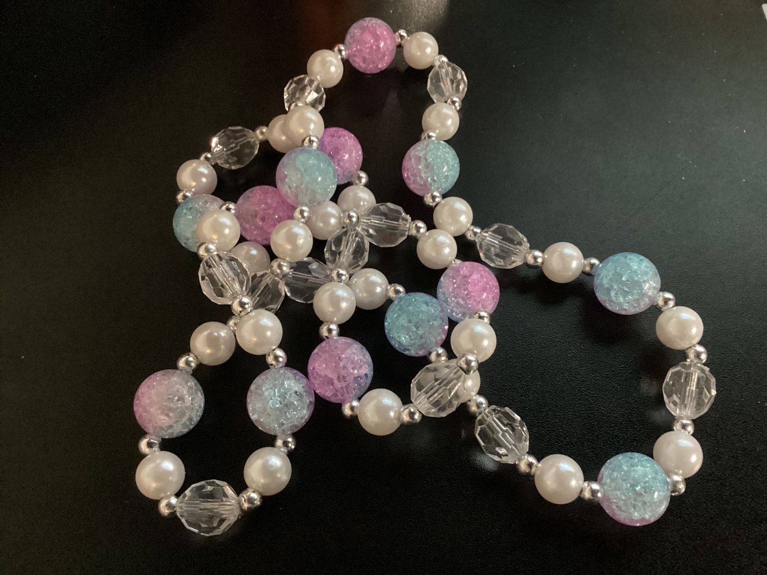 40" Acrylic Pink and Turquoise Marble Bead Necklace (Dozen)