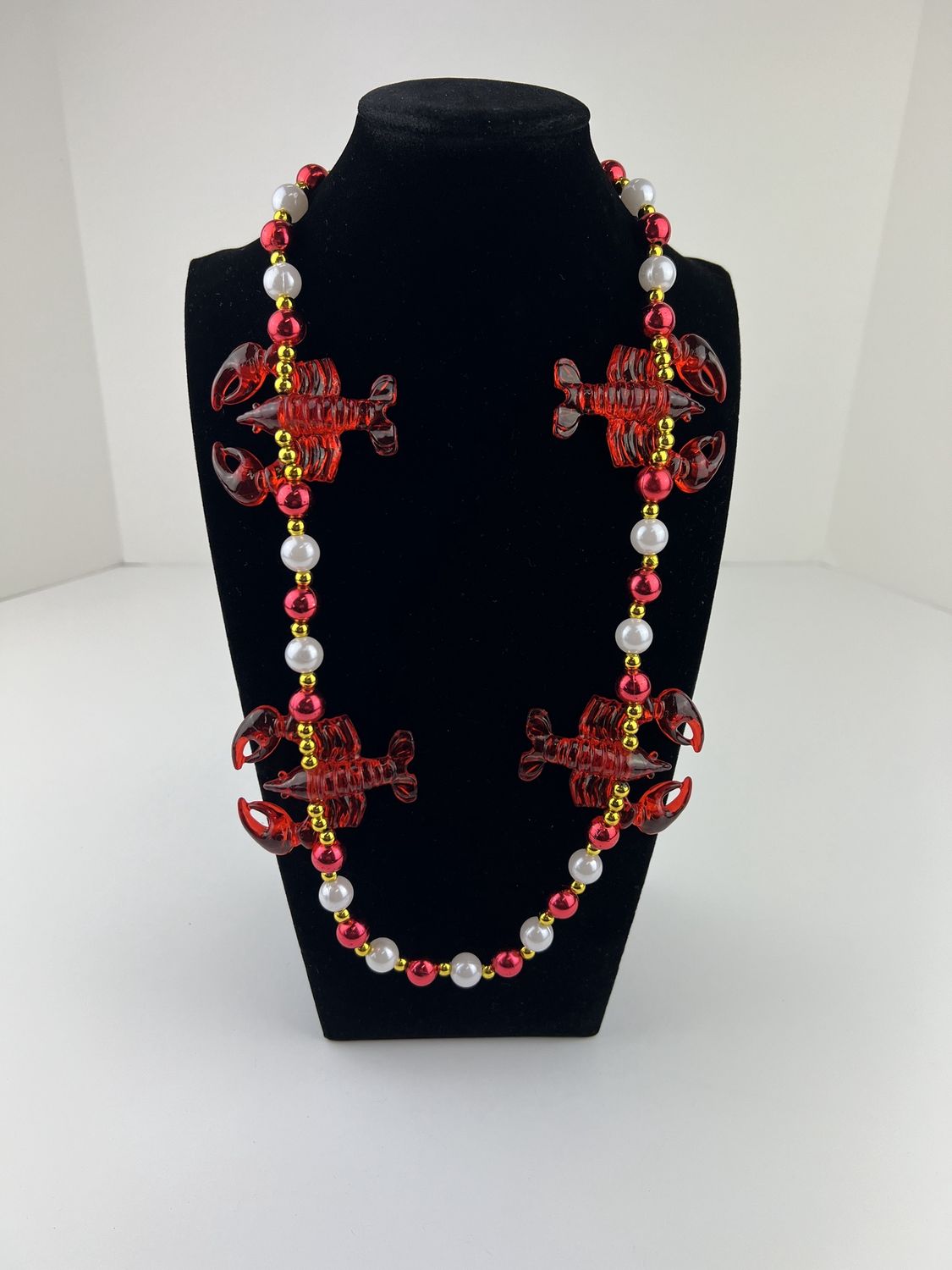 40" Crawfish with Red and Pearl White Beads single
