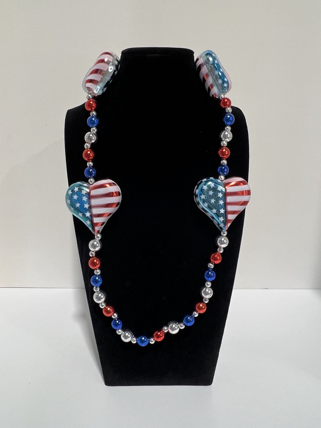 40" U.S. Flag Heart Necklace (Dozen)