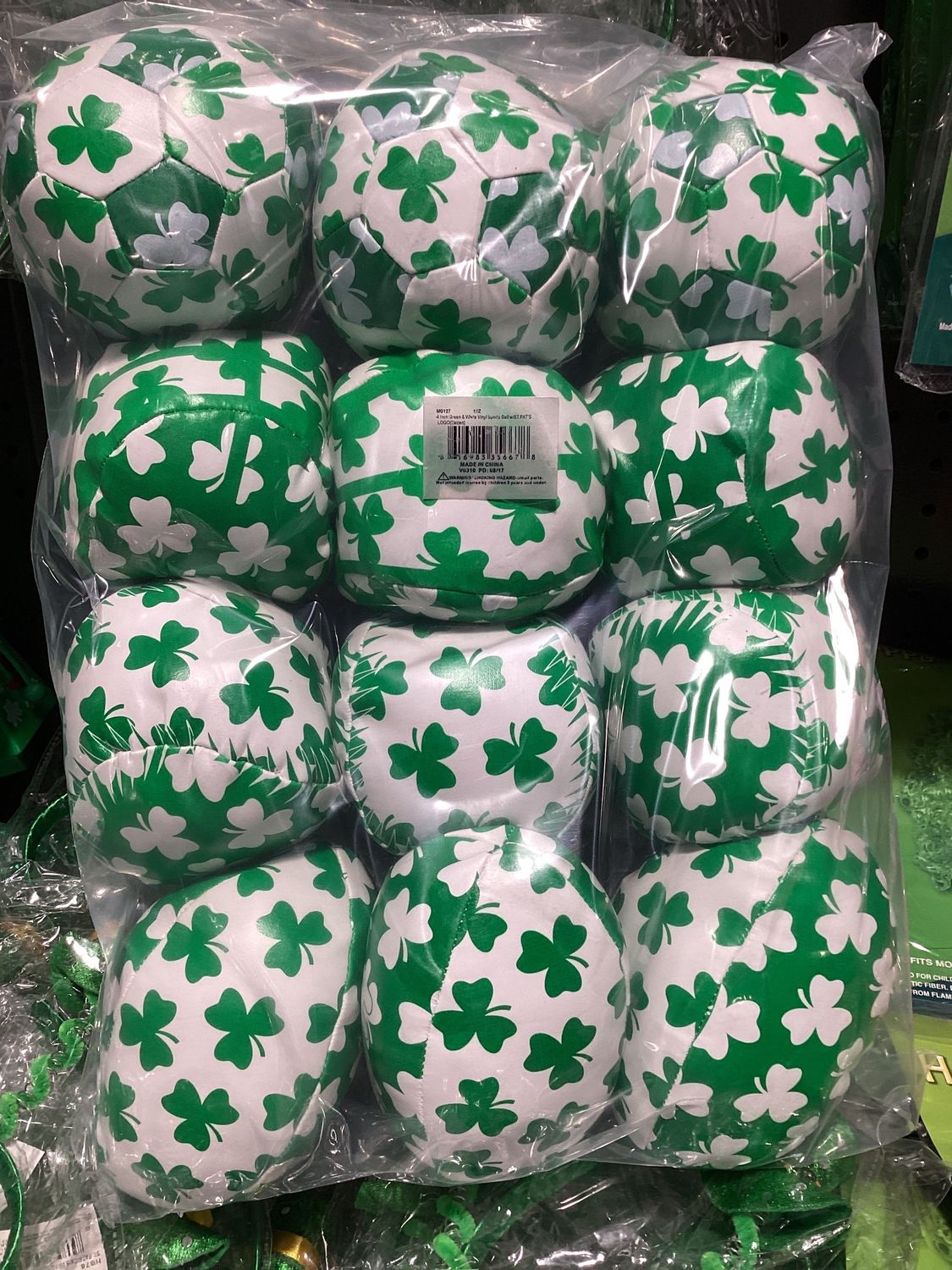 4" Green and White Vinyl Sports Ball with St. Patrick Logo (Dozen)