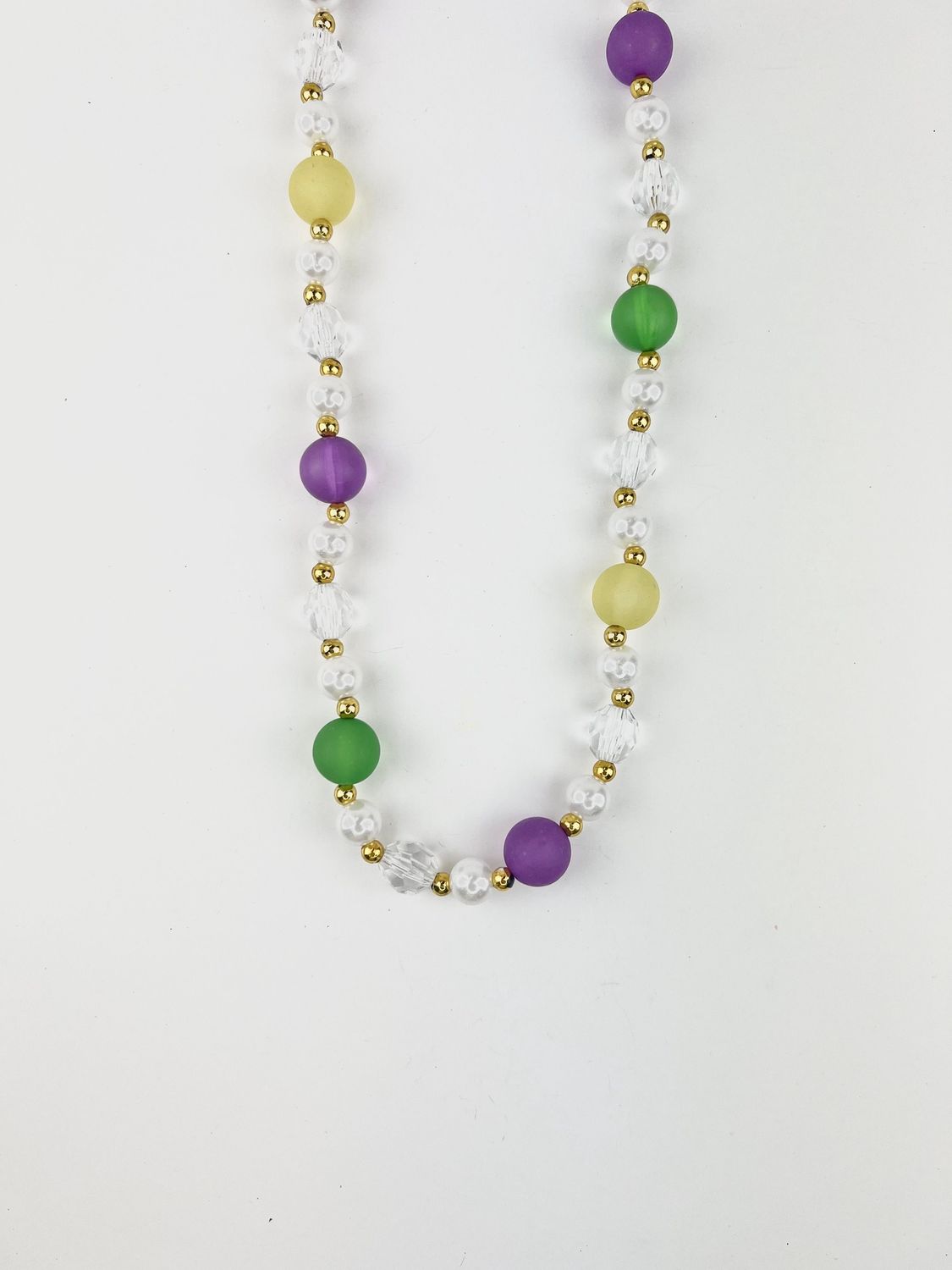 40" 18mm Purple, Green and Gold and Pearl Bead Necklace single