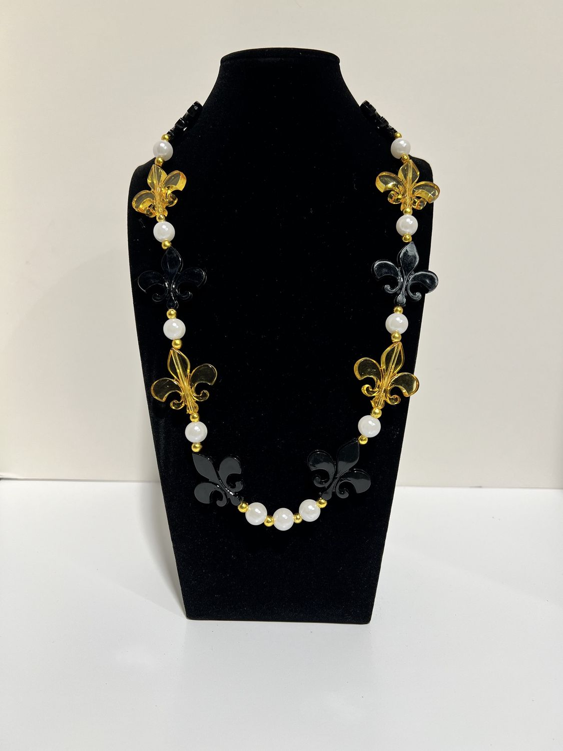 40" Black and Gold Fleur de Lis Necklace (Dozen)