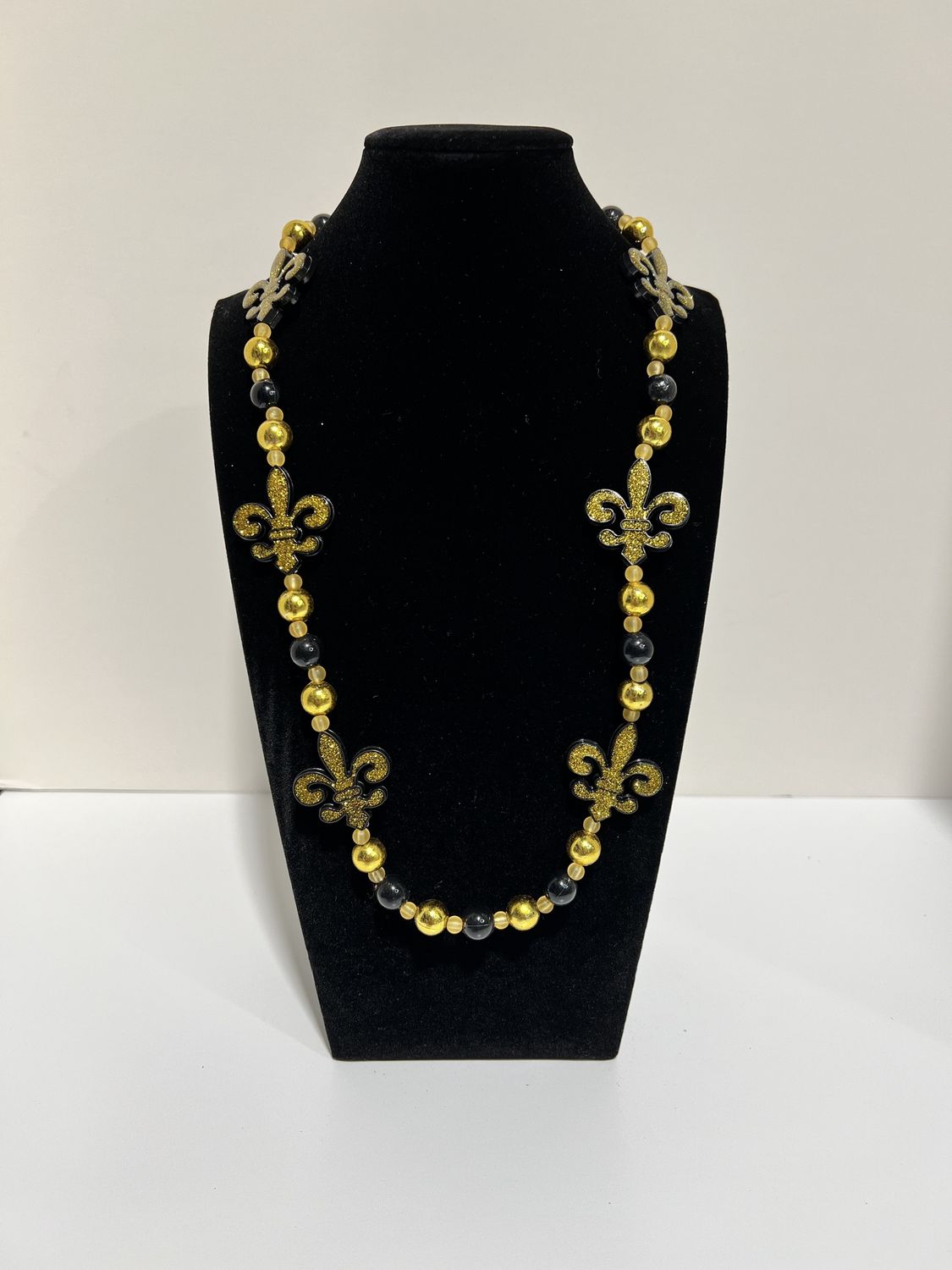 40" Black and Gold Glitter Fleur de Lis on Black and Gold Necklace (Dozen)