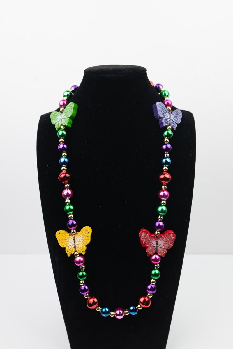 42 BUTTERFLY IN PURPLE, GREEN, YELLOW AND RED BEAD 6PC
