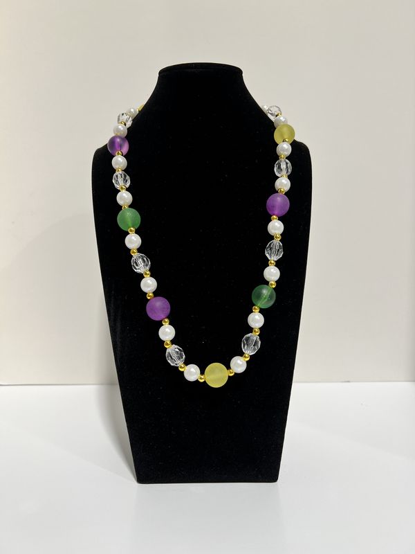 40&quot; Acrylic Purple, Green and Gold Melon Bead Necklace single