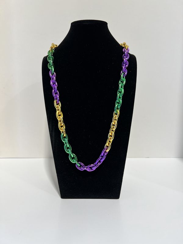 40&quot; Purple, Green and Gold Chain Metallic Mardi Gras Beads (Dozen)