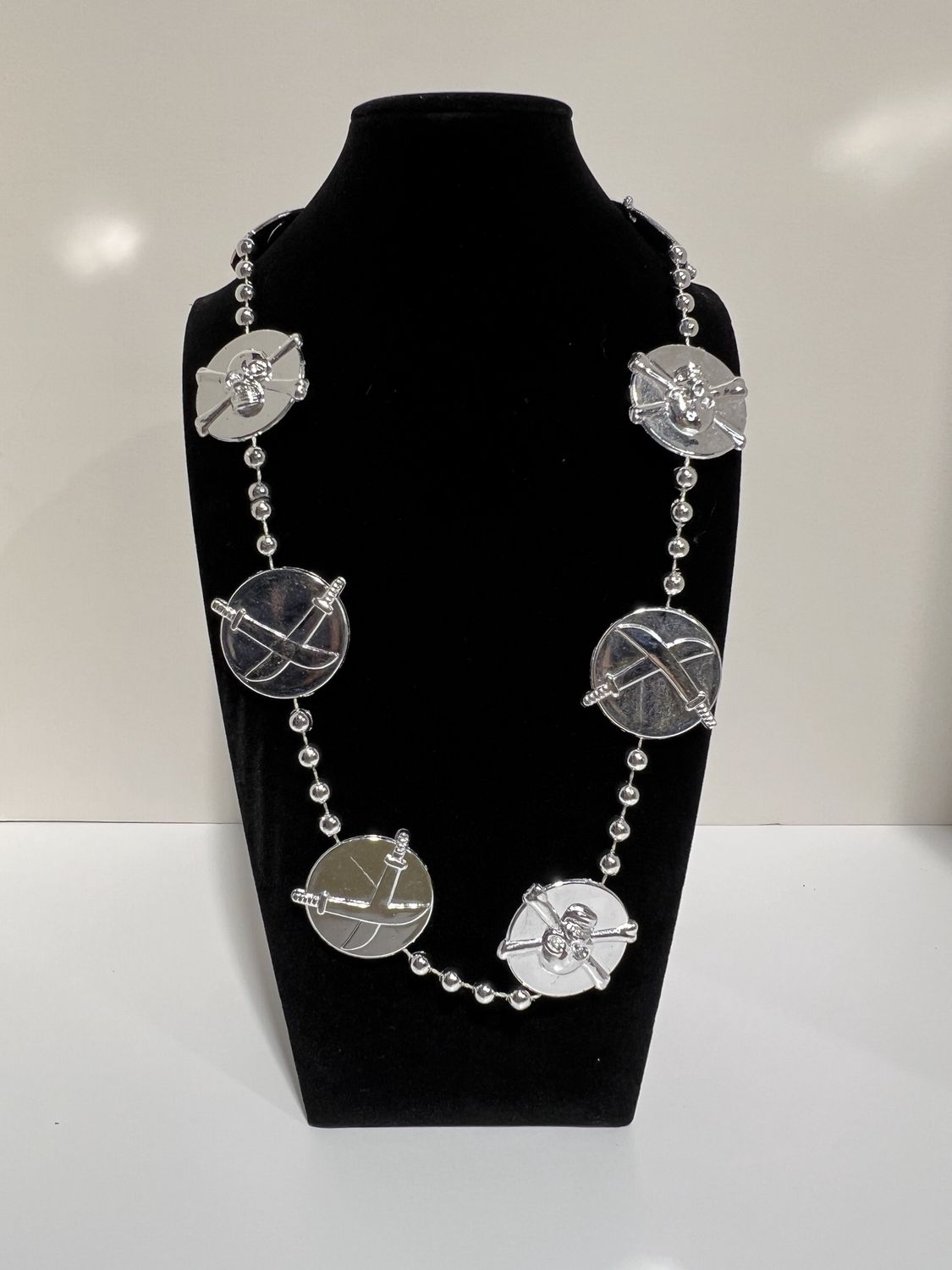 40" Skull and Sword Medallion Mardi Gras Beads (Dozen)