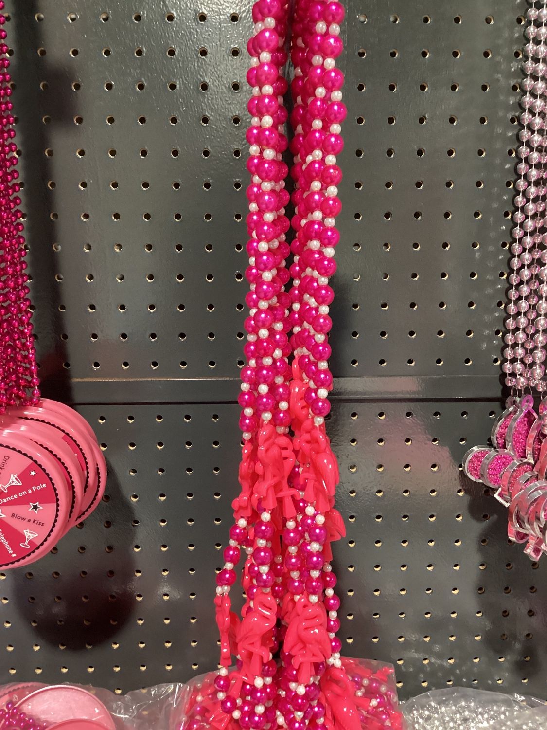 42" Flamingo Necklace Hot Pink Bead with Pearl Insets (Dozen)