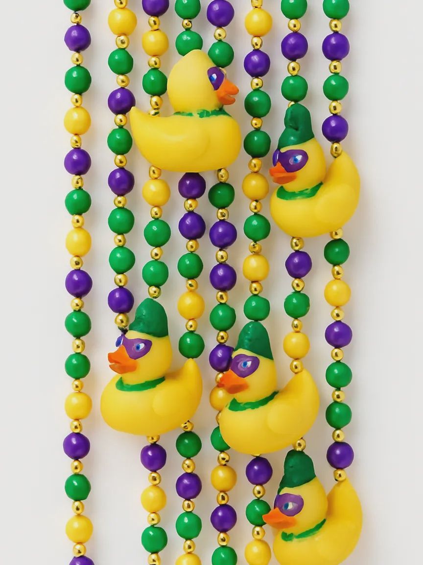 42" Mardi Gras Masked Rubber Duck Mardi Gras Beads (Dozen)