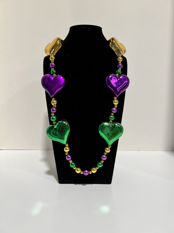 42&quot; Purple, Green and Gold Heart Necklace (Each)