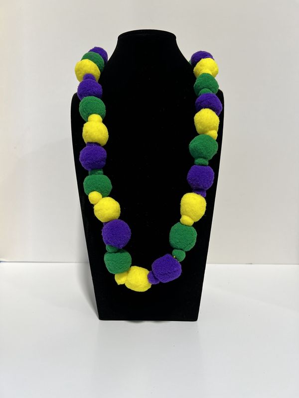 42&quot; Purple, Green and Yellow Pom Pom Necklace (Dozen)