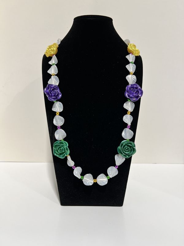 42&quot; Purple, Green and Gold Roses Necklace (Dozen)