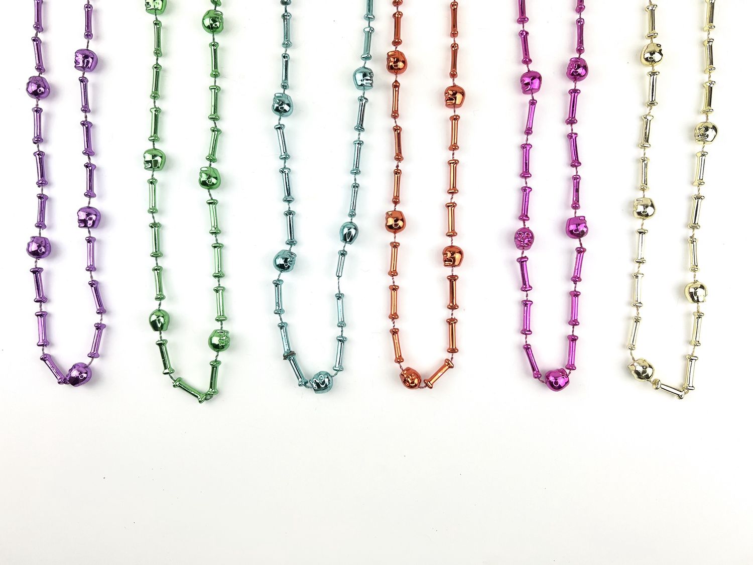 42" Assorted Metallic Colors Skull and Bone Bead (Dozen)