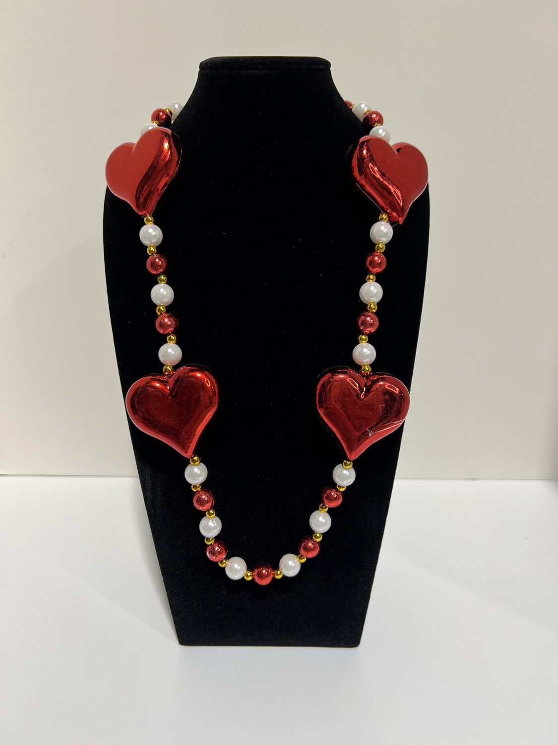 42" Red Heart with Pearl Necklace (Dozen)