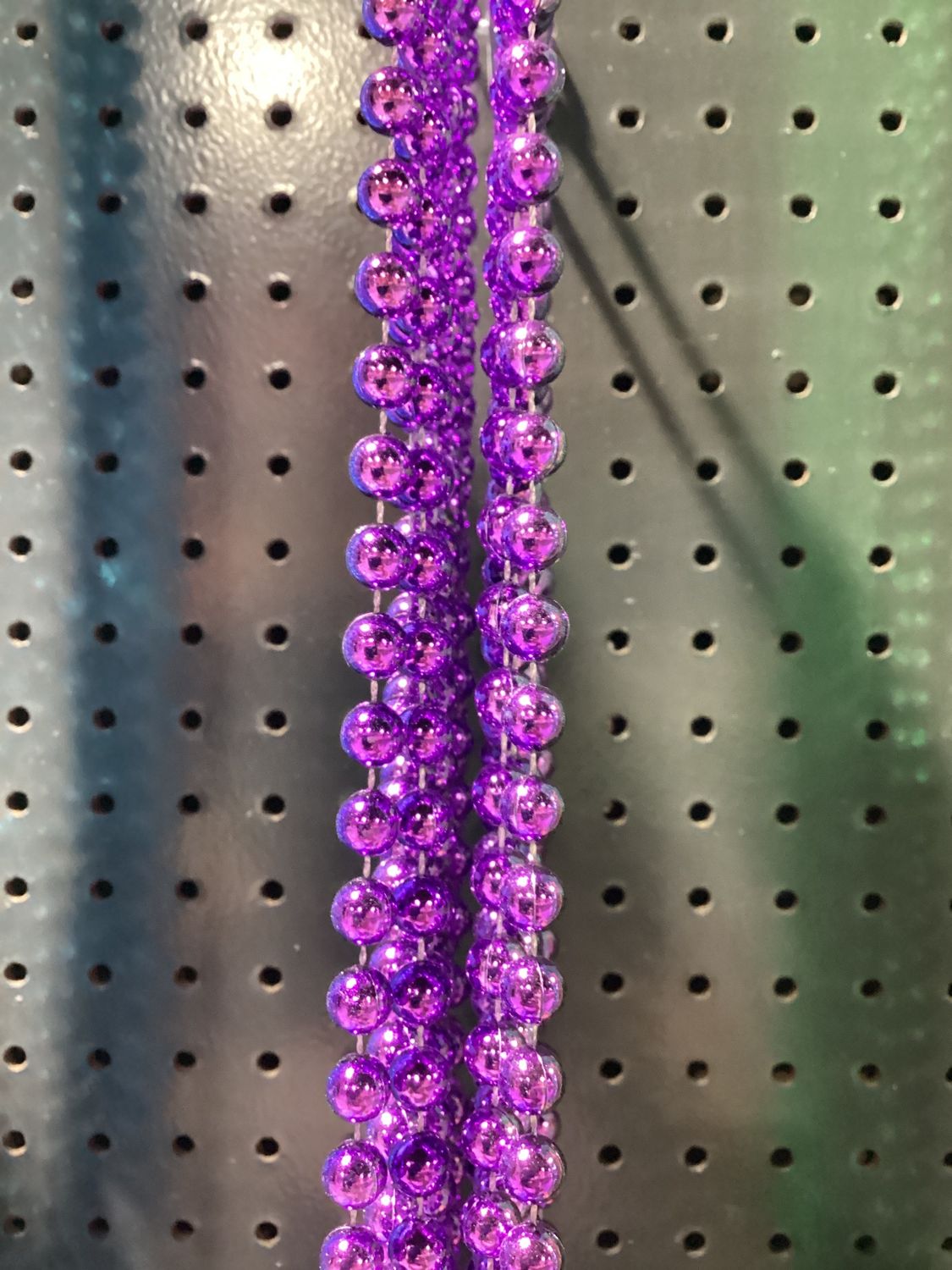 48" 10mm Round Mardi Gras Beads - Dozen Metallic Purple single