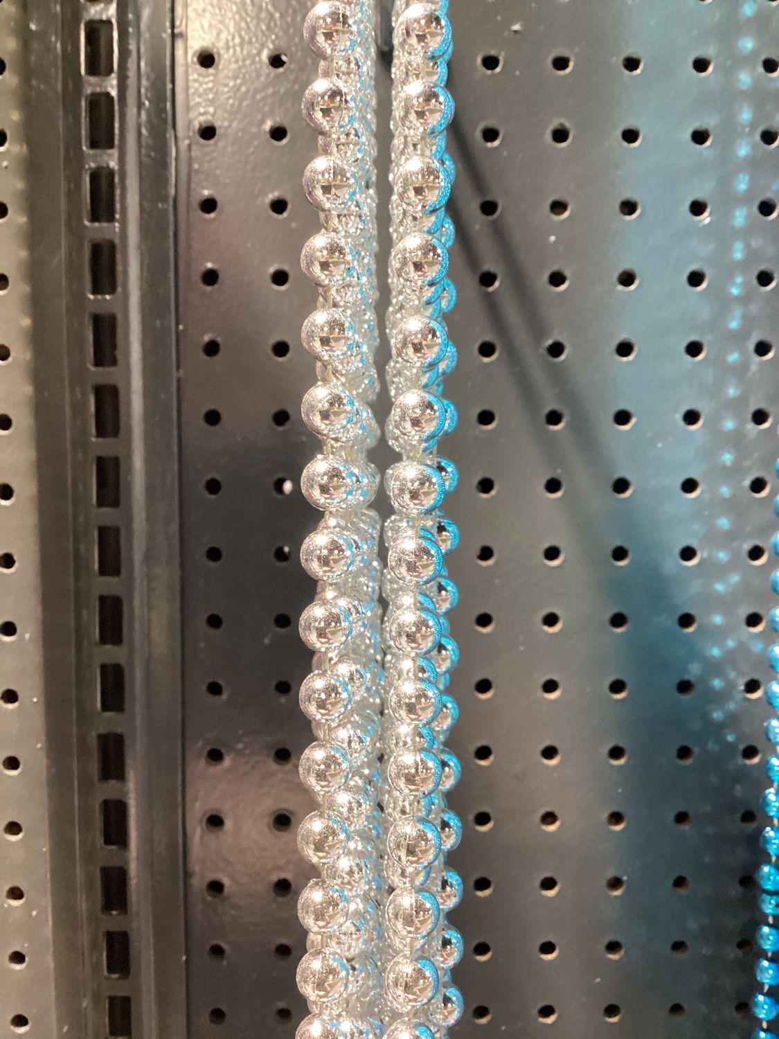 48" 10mm Round Mardi Gras Beads - Dozen Metallic Silver single