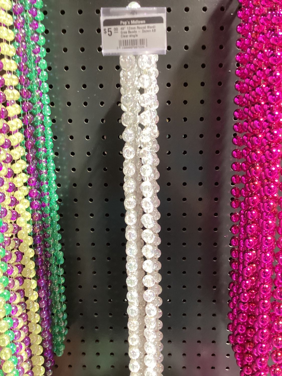 48" 12mm Round Mardi Gras Beads - Dozen AB Clear single