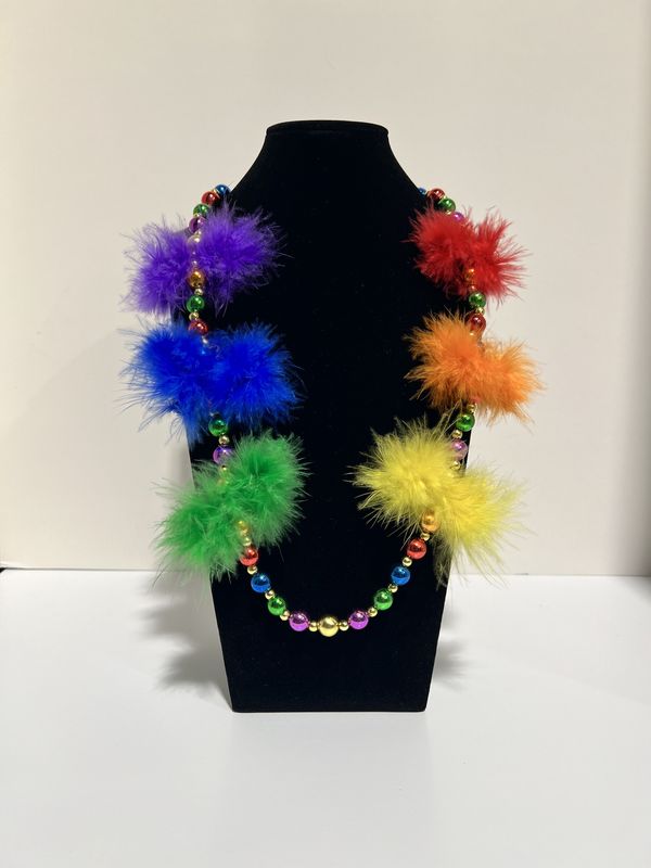 48&quot; 12mm Multicolor Metallic Necklace with Multicolor Feather Inserts (Dozen)