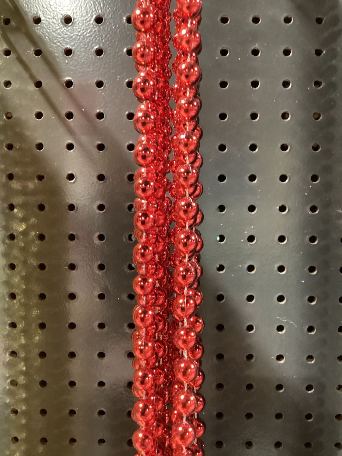 48" 10mm Round Mardi Gras Beads - Dozen Metallic Red single