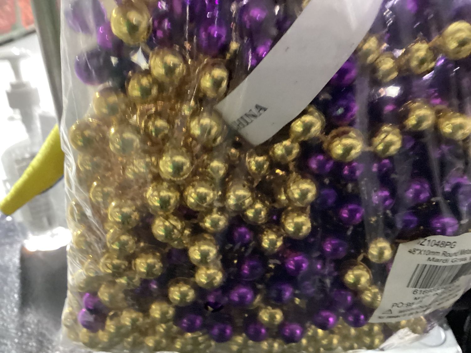 48" 10mm Round Metallic Purple and Gold Mardi Gras Beads - DOZEN single