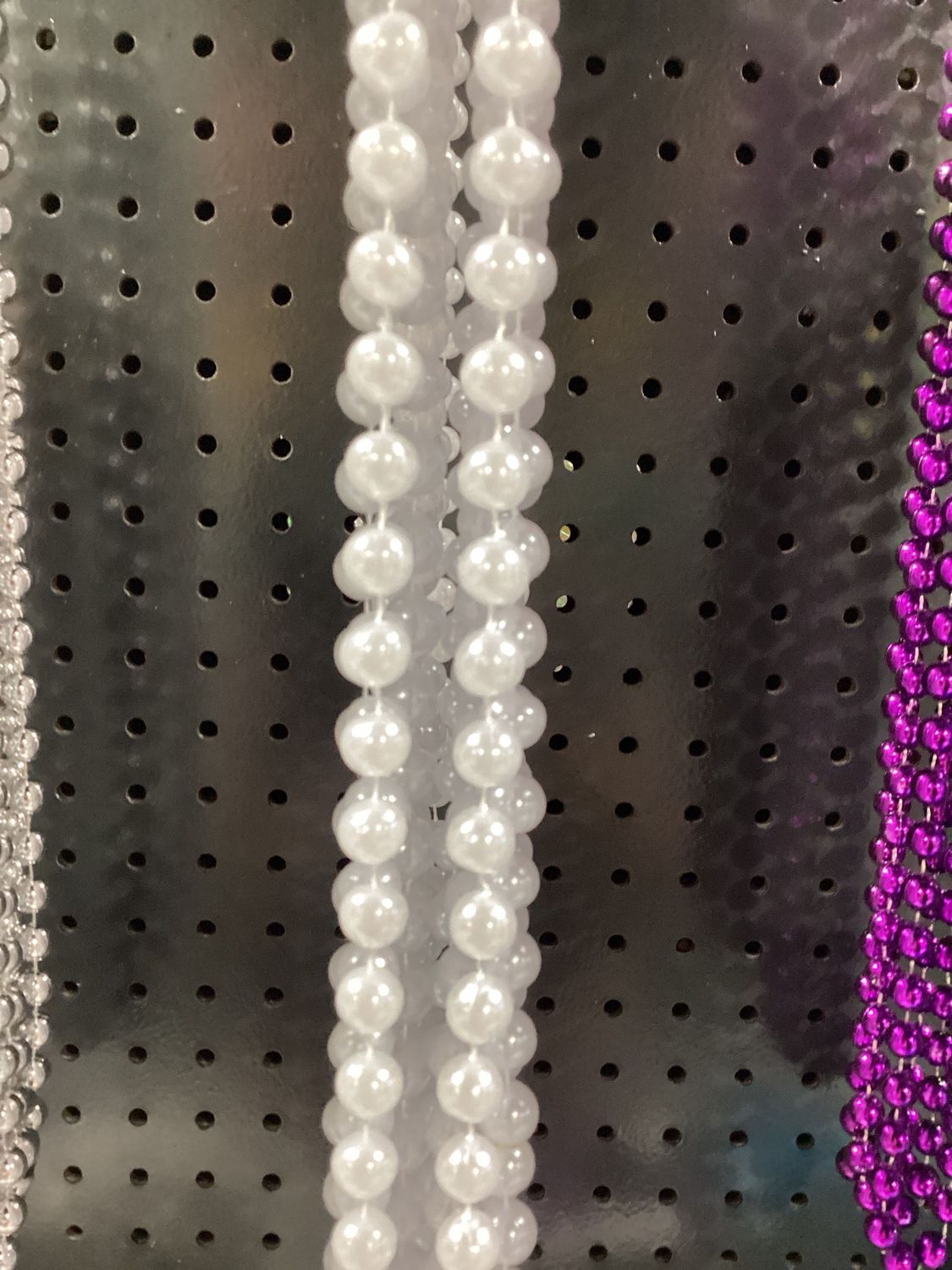 48" 12mm Round Mardi Gras Beads - Dozen Pearl White single