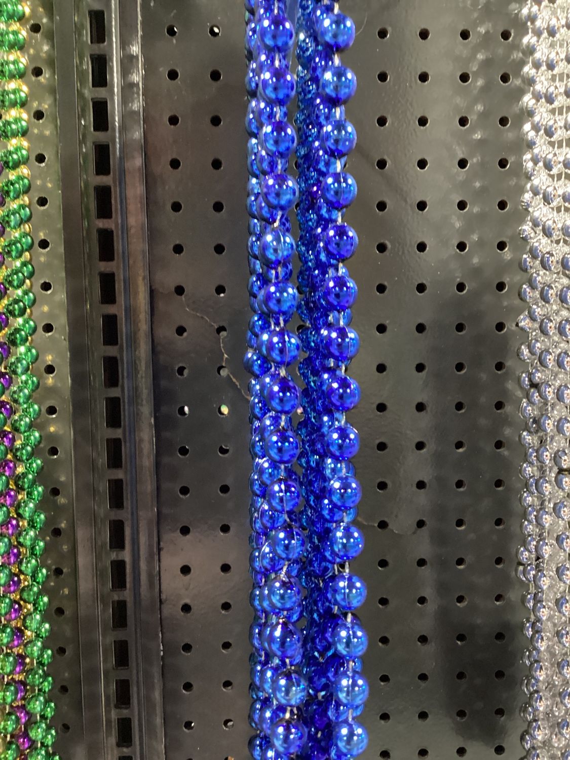 48" 12mm Round Mardi Gras Beads - Dozen Metallic Royal Blue single