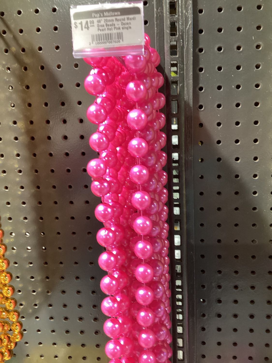 48" 20mm Round Mardi Gras Beads - Dozen Pearl Hot Pink single