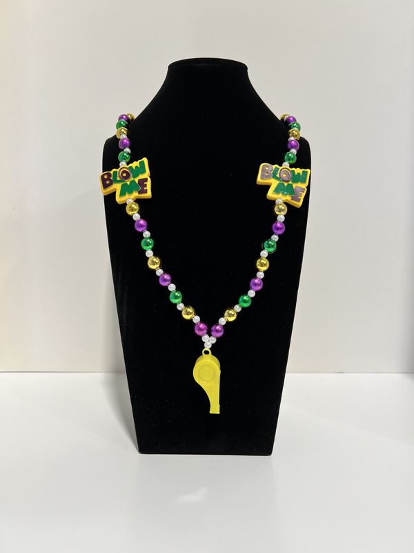 48&quot; 12mm Metallic Purple, Green and Gold Beads with Whistle and Blow Me Necklace (Dozen)