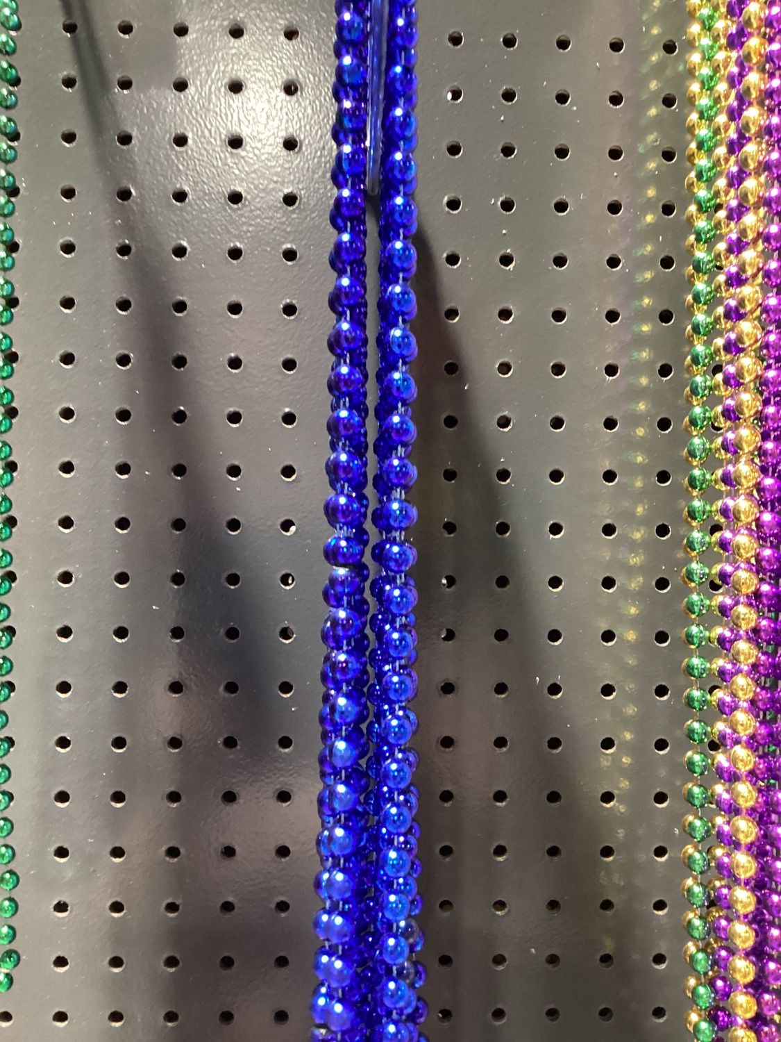 48" 10mm Round Mardi Gras Beads - Dozen Metallic Royal Blue single