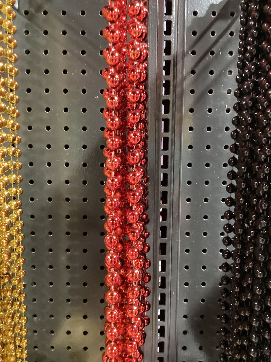 48" 12mm Round Mardi Gras Beads - Dozen Metallic Red single