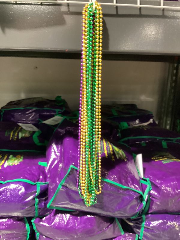 48&quot; 7mm Round Metallic Purple, Gold and Green Mardi Gras Beads - Case (25 Dozen)