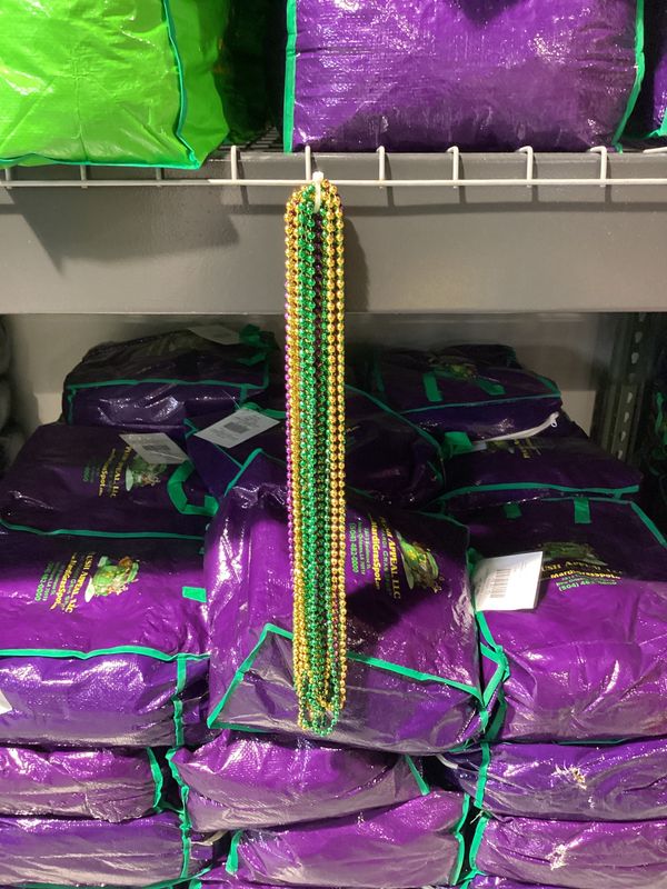 48&quot; 8mm Round Metallic Purple, Gold and Green Mardi Gras Beads - Case (25 Dozen)